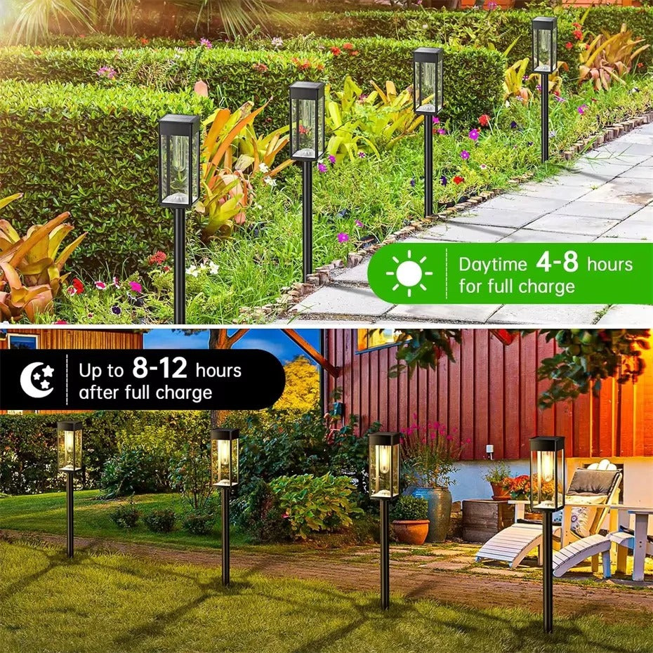 Solar Powered Outdoor Path Lights - Set of 2 Decorative LED Lights for Walkways and Gardens