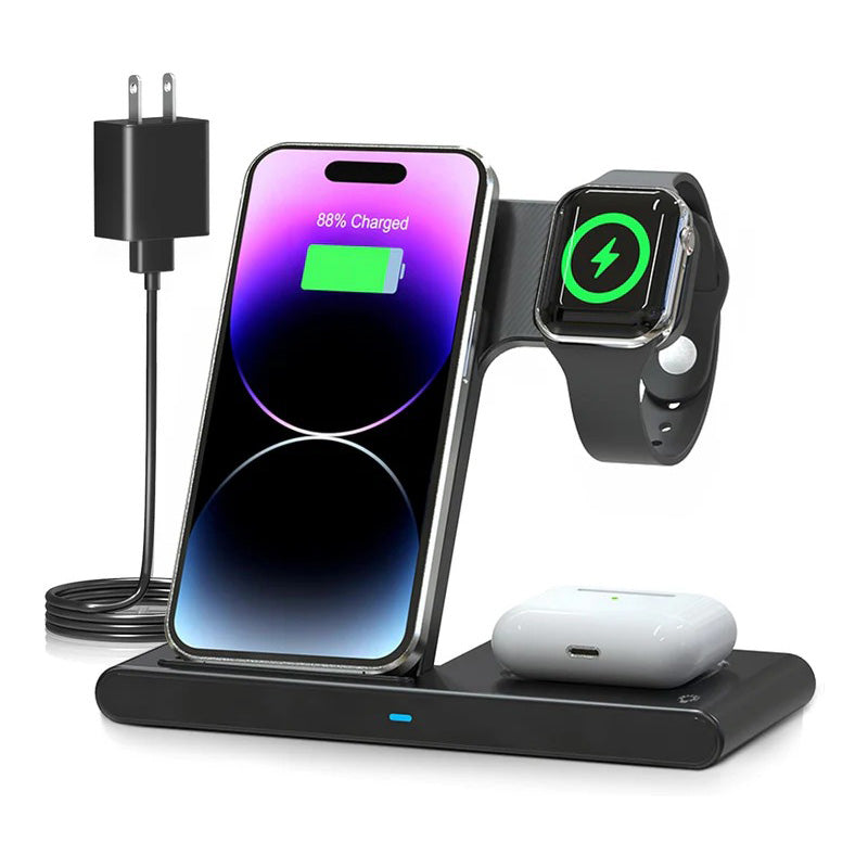3-in-1 Wireless Charging Stand for Phones, Smartwatches & Earbuds - Fast Charging Compatible with All Devices