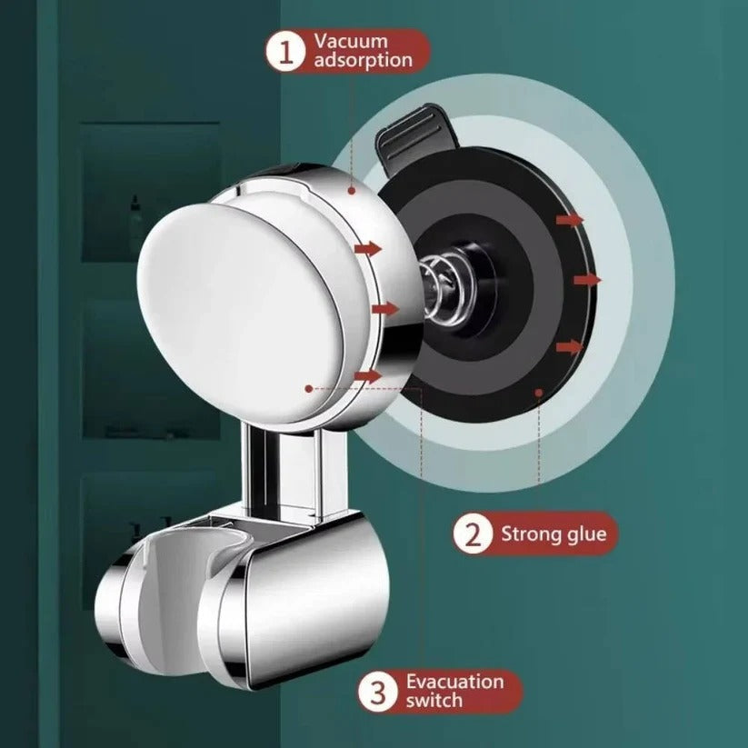 No Drill Adjustable 360° Shower Head Holder - Wall Mount Bracket with Strong Adhesive - Easy Installation