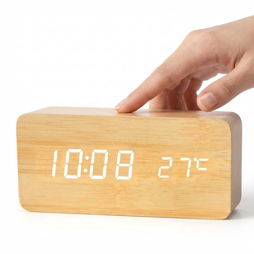 Digital Wood Grain Alarm Clock - 3 Adjustable Alarms & Brightness Settings | Stylish & Functional Design