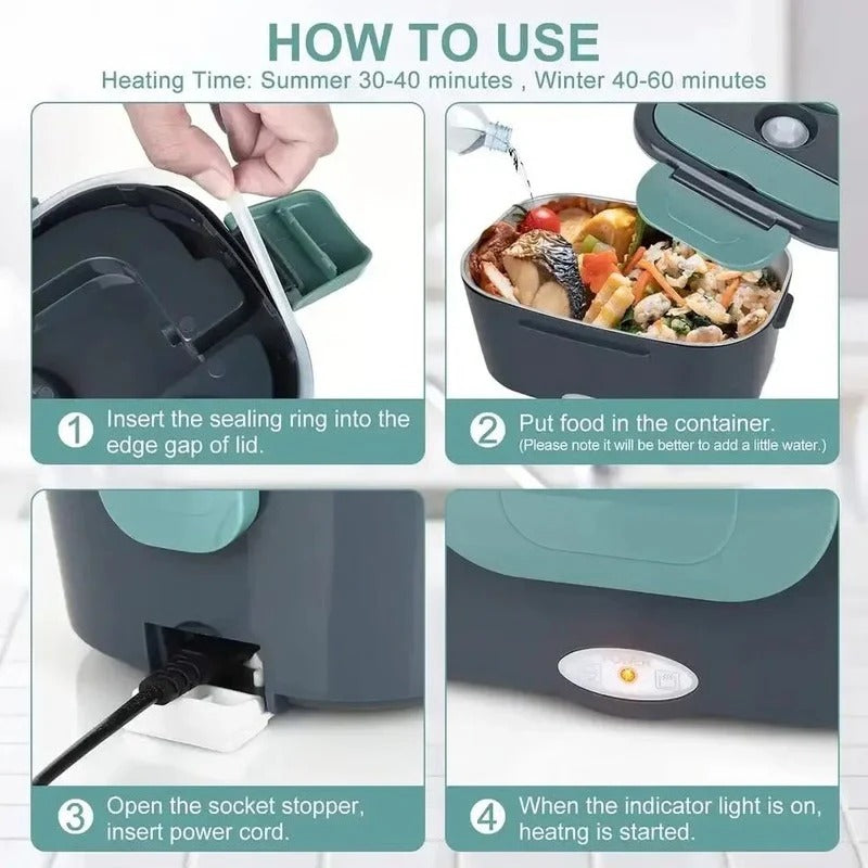 Portable Plug-In Electric Heated Lunch Box with Insulated Container - Ideal for Car, Office, and Travel Meals