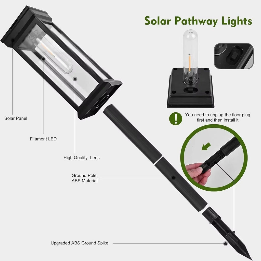 Solar Powered Outdoor Path Lights - Set of 2 Decorative LED Lights for Walkways and Gardens