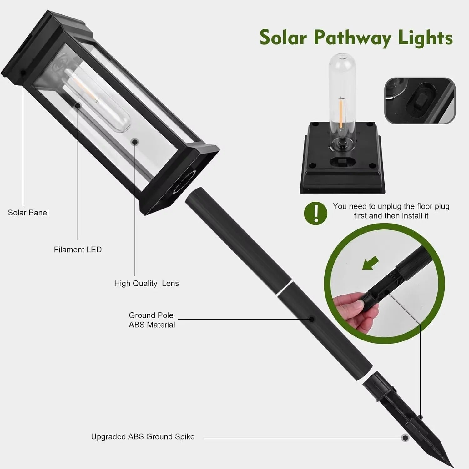 Solar Powered Outdoor Path Lights - Set of 2 Decorative LED Lights for Walkways and Gardens