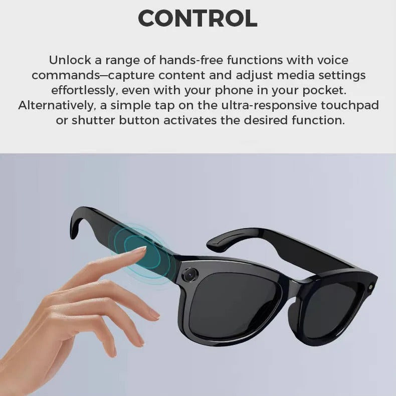 Smart Glasses with Integrated Video Camera & Bluetooth Audio - Stylish Wearable Tech for Hands-Free Recording & Streaming