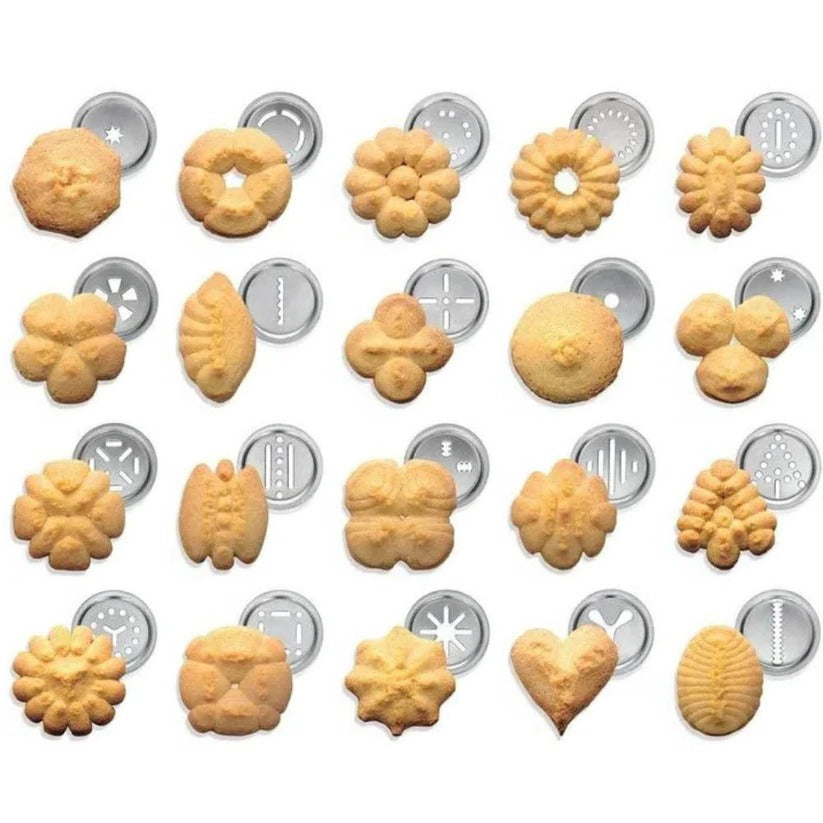 Premium Aluminum Cookie Press Set - 20 Disc Shapes & 4 Piping Nozzles for Perfect Cookies & Decorated Treats