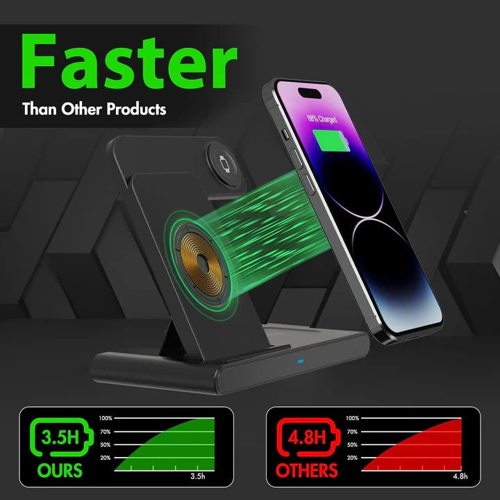 3-in-1 Wireless Charging Stand for Phones, Smartwatches & Earbuds - Fast Charging Compatible with All Devices