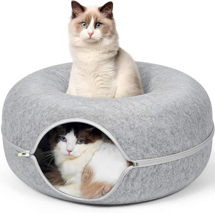 Cozy Round Donut Cat Bed with Plush Cushion for Ultimate Comfort - Soft, Stylish, and Supportive
