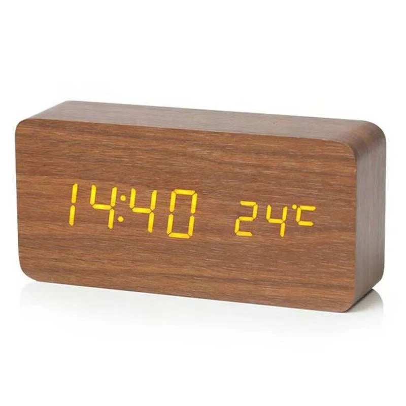 Digital Wood Grain Alarm Clock - 3 Adjustable Alarms & Brightness Settings | Stylish & Functional Design