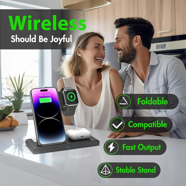 3-in-1 Wireless Charging Stand for Phones, Smartwatches & Earbuds - Fast Charging Compatible with All Devices