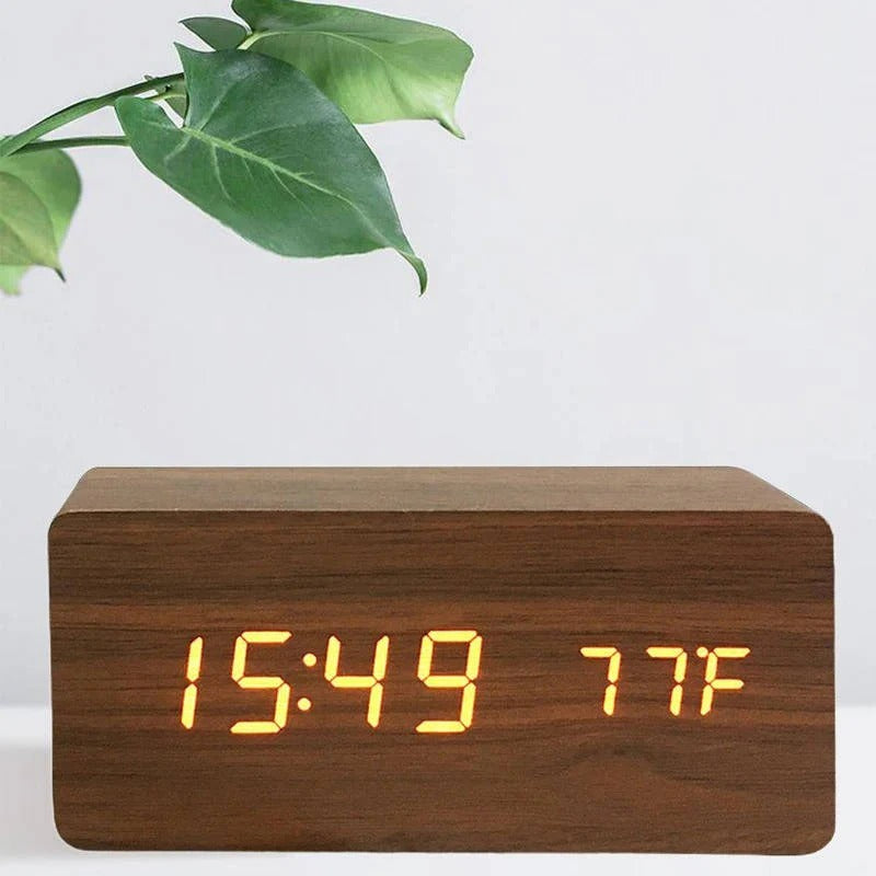 Digital Wood Grain Alarm Clock - 3 Adjustable Alarms & Brightness Settings | Stylish & Functional Design