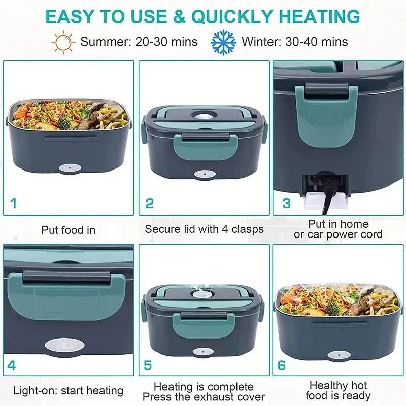 Portable Plug-In Electric Heated Lunch Box with Insulated Container - Ideal for Car, Office, and Travel Meals