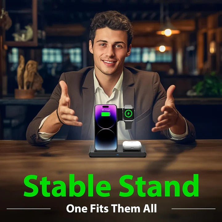 3-in-1 Wireless Charging Stand for Phones, Smartwatches & Earbuds - Fast Charging Compatible with All Devices
