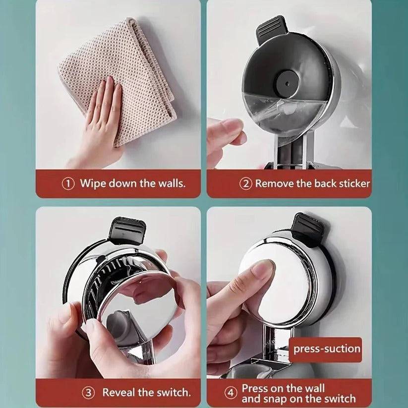 No Drill Adjustable 360° Shower Head Holder - Wall Mount Bracket with Strong Adhesive - Easy Installation
