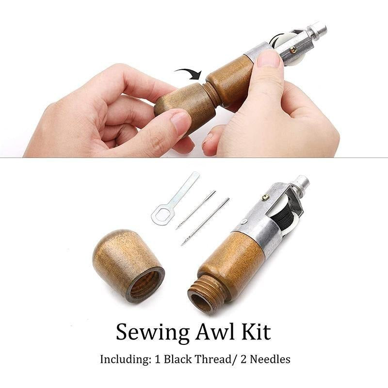 Premium Leather Stitching Awl Set - Includes Waxed Thread & Durable Steel Needles for DIY Leather Repair & Crafting Projects