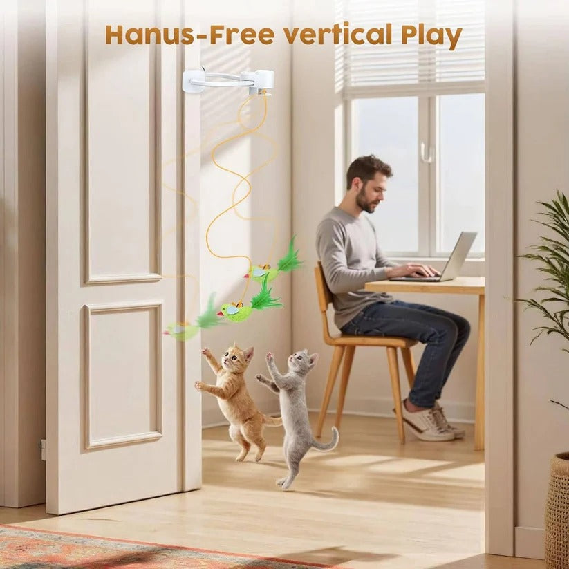 Automatic Rotating Feather Cat Toy with Clip Mount & Timer – Engaging Interactive Play for Cats