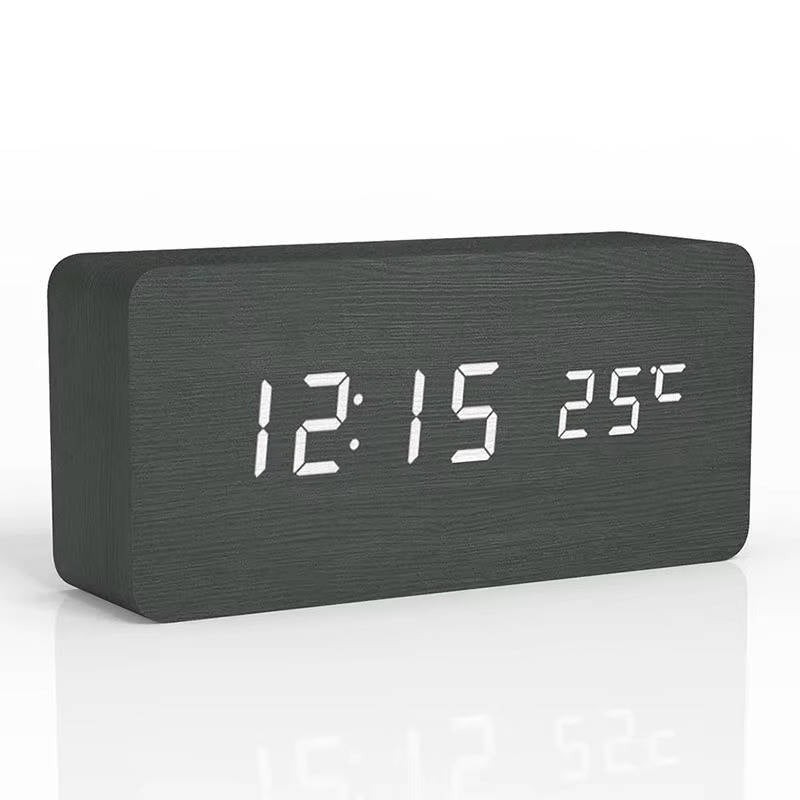Digital Wood Grain Alarm Clock - 3 Adjustable Alarms & Brightness Settings | Stylish & Functional Design