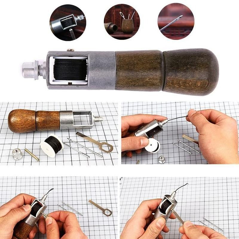 Premium Leather Stitching Awl Set - Includes Waxed Thread & Durable Steel Needles for DIY Leather Repair & Crafting Projects