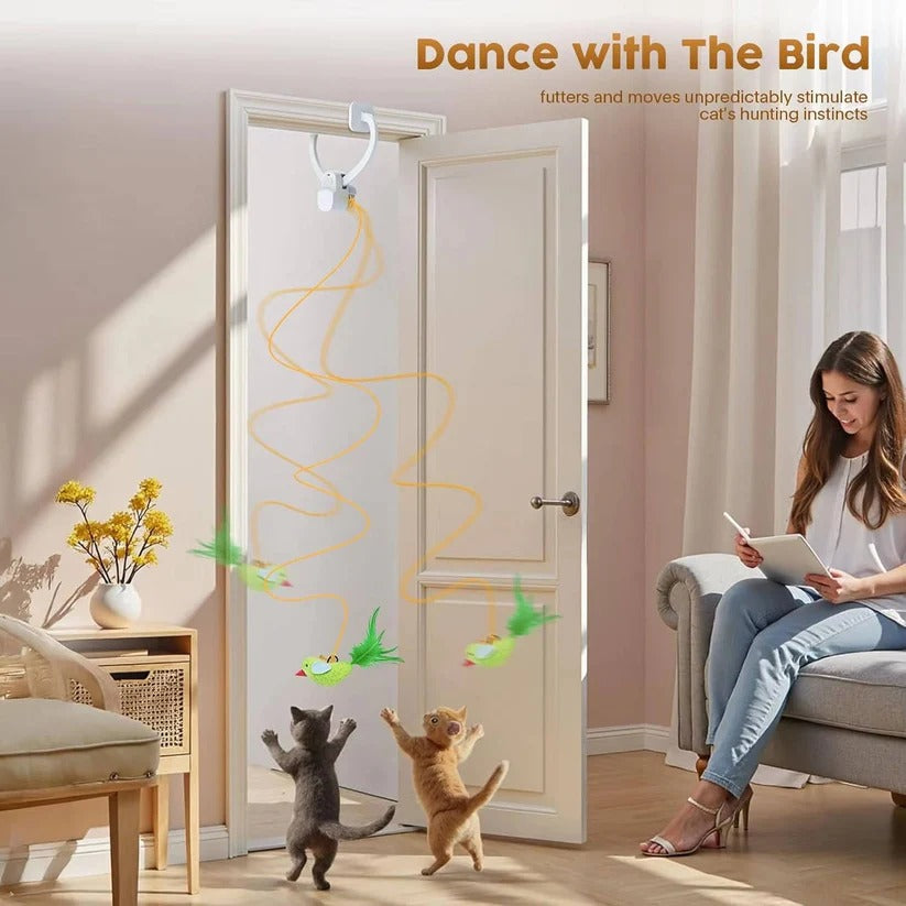 Automatic Rotating Feather Cat Toy with Clip Mount & Timer – Engaging Interactive Play for Cats