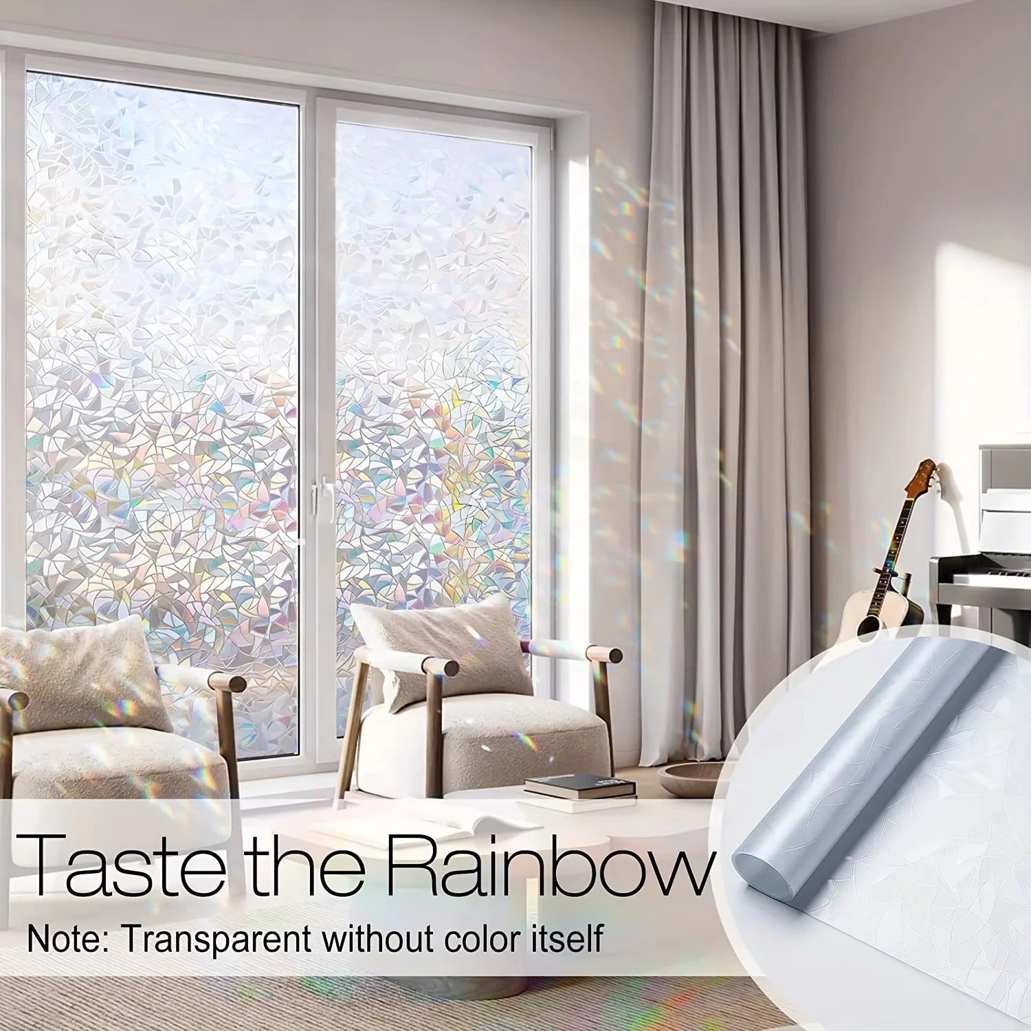 Rainbow Design Static Cling Window Film - Vibrant, Easy-to-Apply Decorative Privacy Film for Home & Office