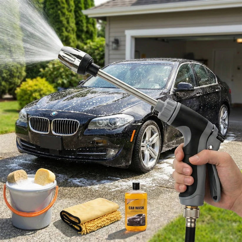 Premium Stainless Steel Garden Hose Nozzle with Ergonomic Long Handle & Multiple Spray Modes for Versatile Watering