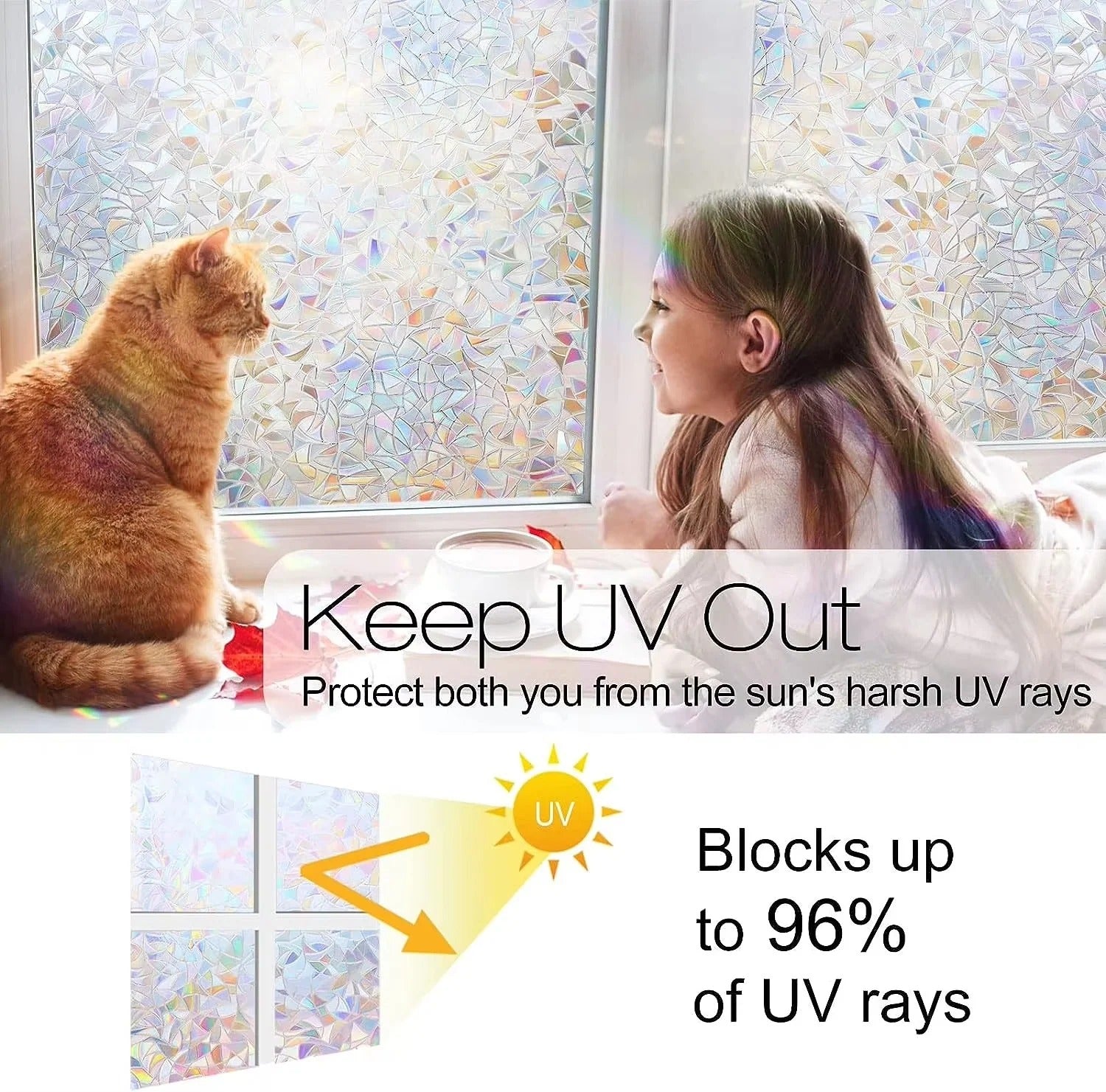 Rainbow Design Static Cling Window Film - Vibrant, Easy-to-Apply Decorative Privacy Film for Home & Office