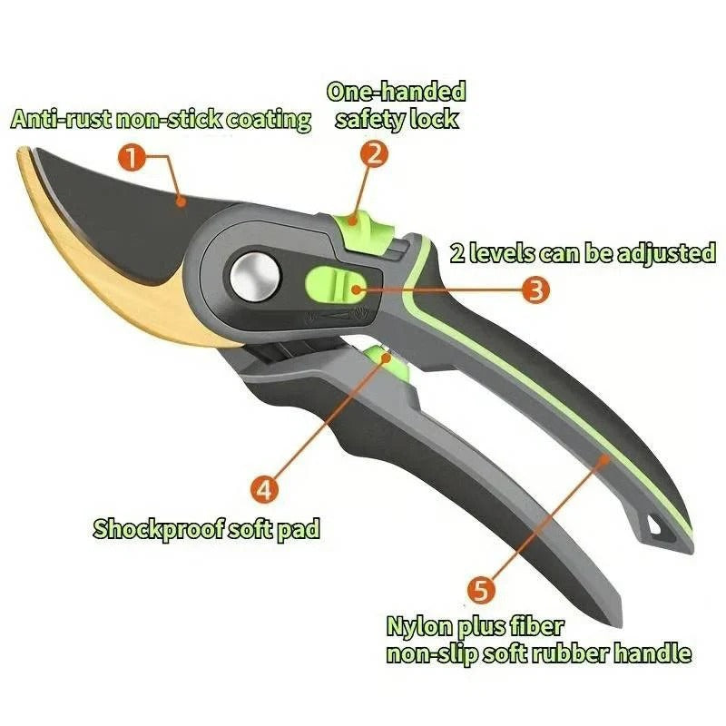 Ergonomic Steel Blade Pruning Shears - Effortless Cutting with Comfortable Grip