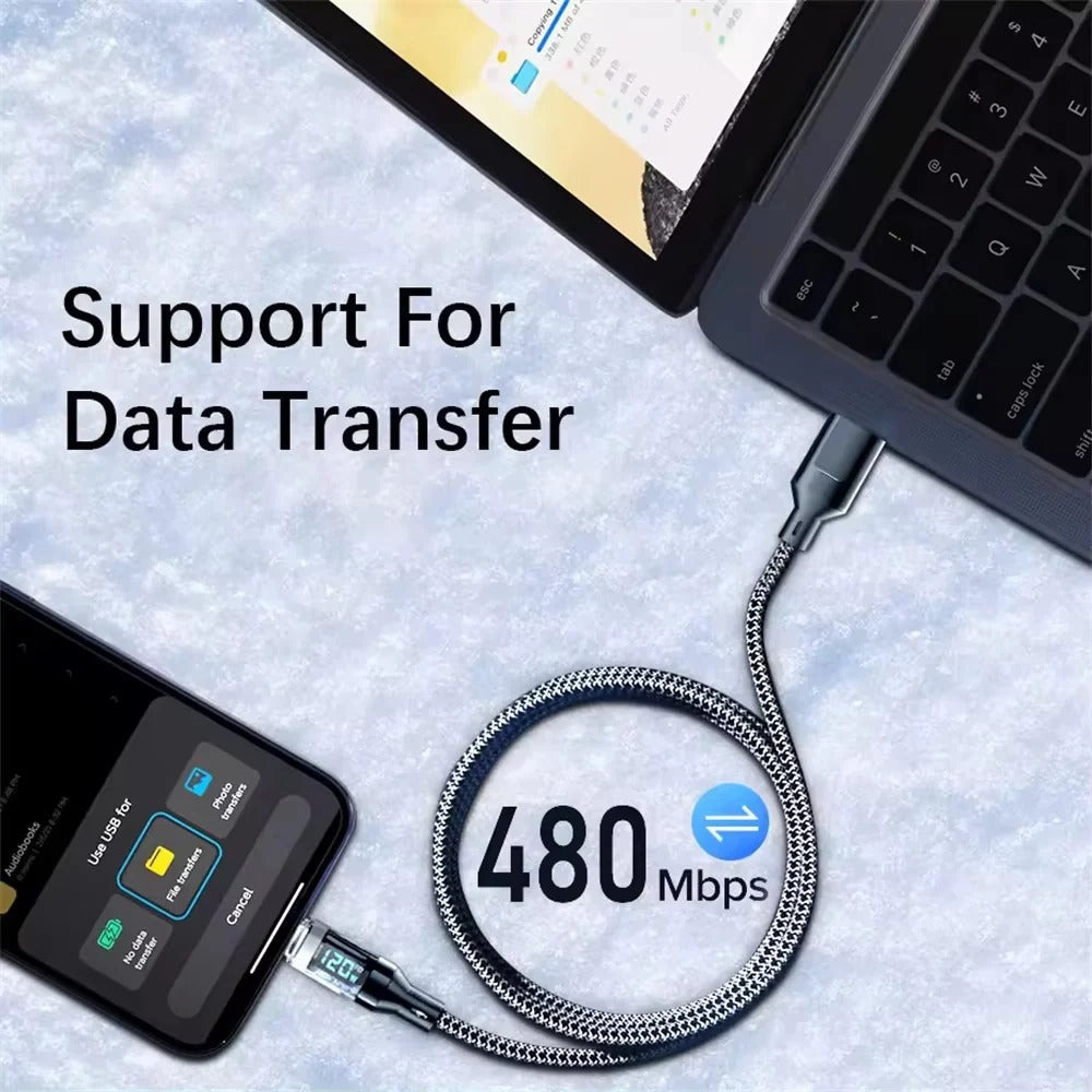 Type C Fast Charging Cable with LED Power Display - High-Speed Data Transfer & Durable Design