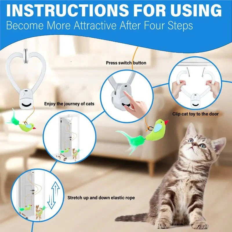 Automatic Rotating Feather Cat Toy with Clip Mount & Timer – Engaging Interactive Play for Cats