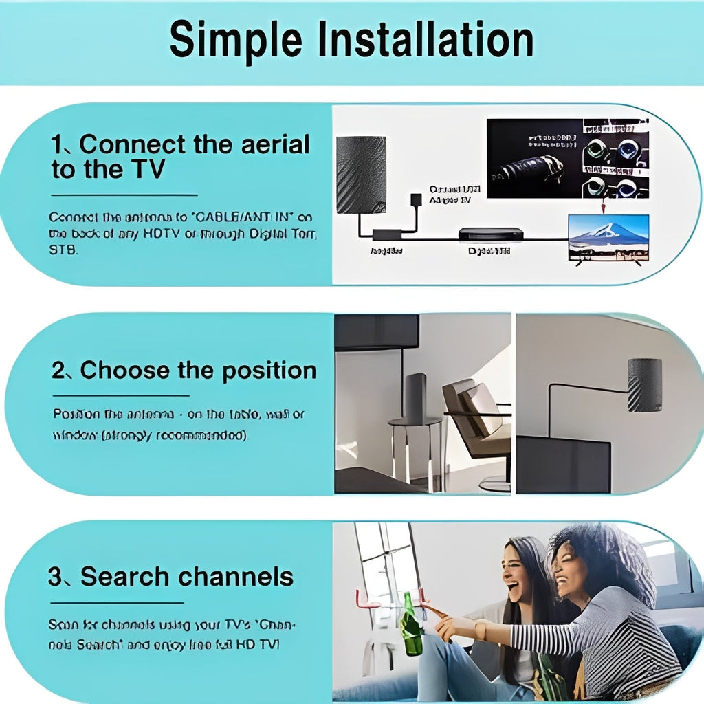 High-Performance Digital TV Antenna for Superior Over-the-Air Broadcast Reception - HD Signal Booster, Easy Setup, Indoor/Outdoor Use