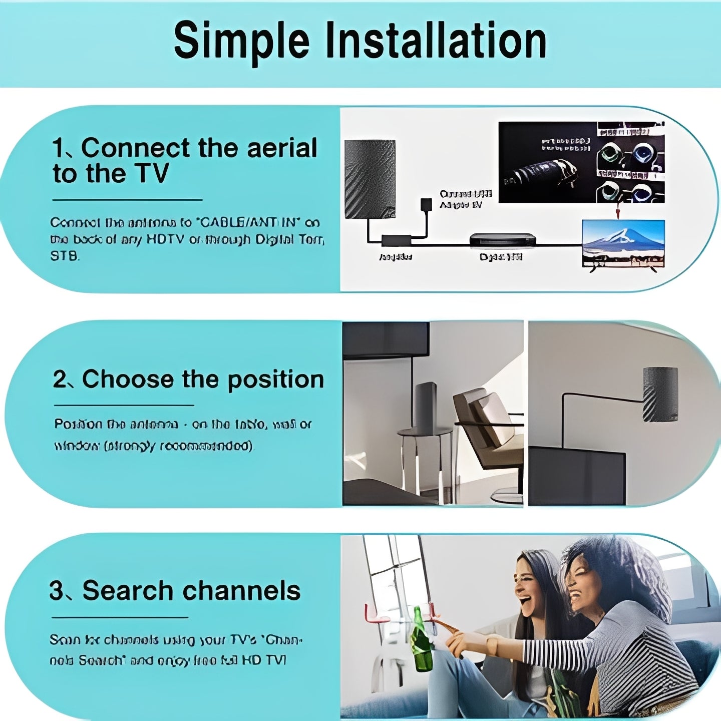 High-Performance Digital TV Antenna for Superior Over-the-Air Broadcast Reception - HD Signal Booster, Easy Setup, Indoor/Outdoor Use