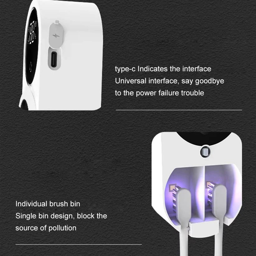 Touchless Sensor Wall Mount UV Toothbrush Holder & Organizer - Hygienic, Space-Saving Design