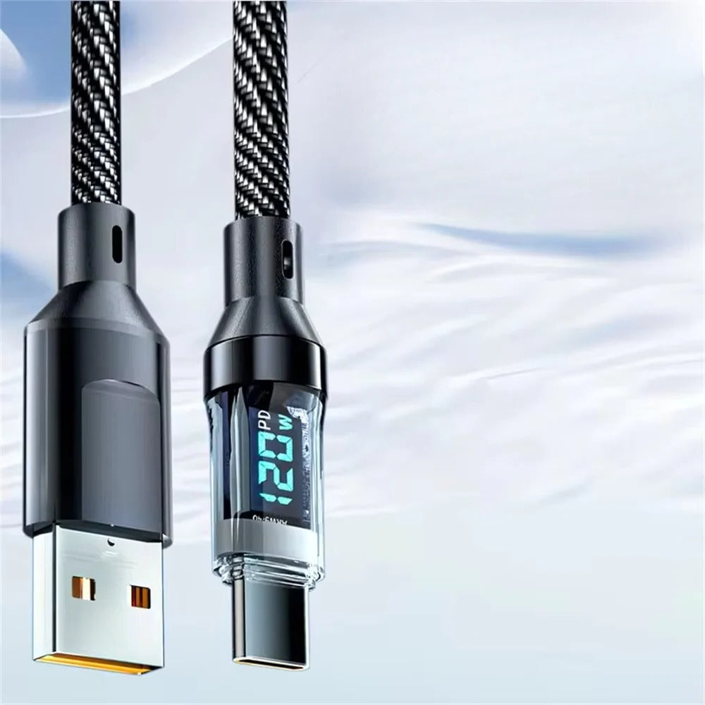 Type C Fast Charging Cable with LED Power Display - High-Speed Data Transfer & Durable Design