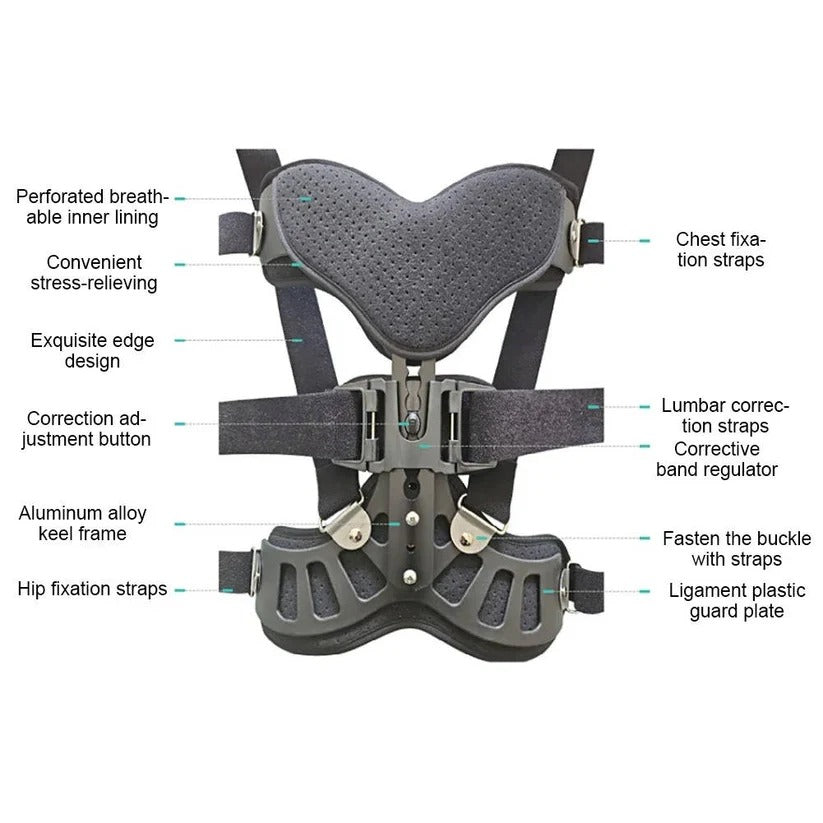 Adjustable Spinal Support Brace with Height Control & Ergonomic Posture Correction - Ideal for Back Pain Relief
