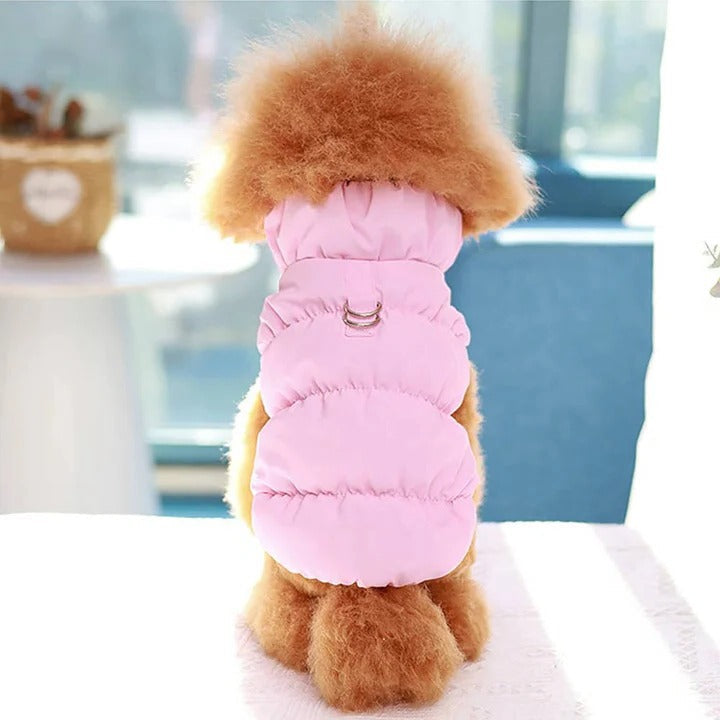 Winter Jacket for Dogs and Cats with Built-in Leash Ring - Warm, Stylish, and Functional Pet Outerwear