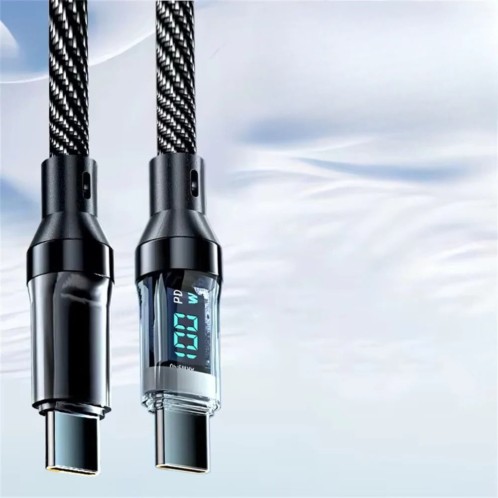 Type C Fast Charging Cable with LED Power Display - High-Speed Data Transfer & Durable Design