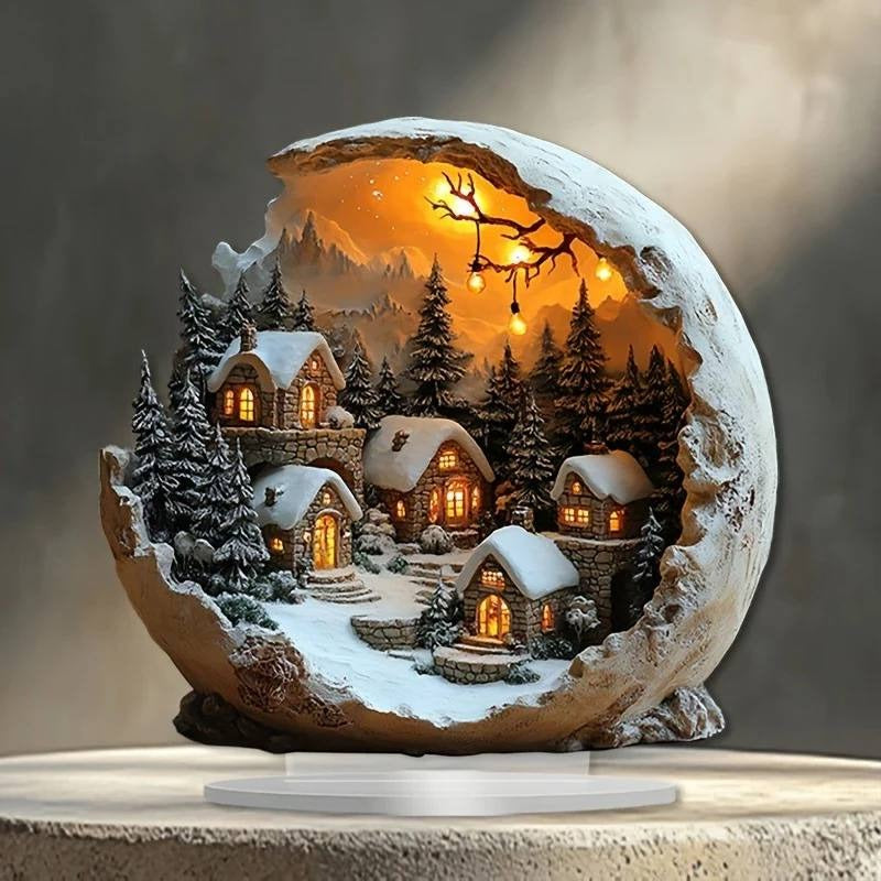 Rustic Acrylic Christmas Ornament Figurine - Festive Table Decor for Holiday Celebrations