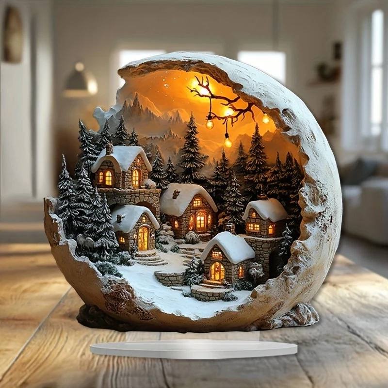 Rustic Acrylic Christmas Ornament Figurine - Festive Table Decor for Holiday Celebrations