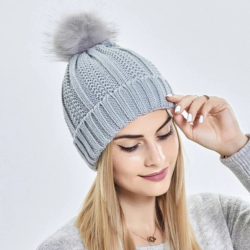 Silk Lined Pompom Beanie - Frizz Control & Static-Free Hair | Cozy Winter Hat for Women