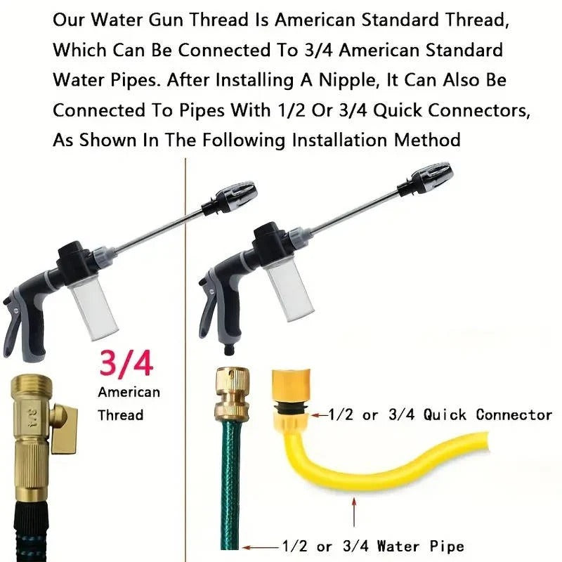 Premium Stainless Steel Garden Hose Nozzle with Ergonomic Long Handle & Multiple Spray Modes for Versatile Watering
