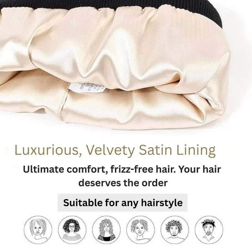 Silk Lined Pompom Beanie - Frizz Control & Static-Free Hair | Cozy Winter Hat for Women