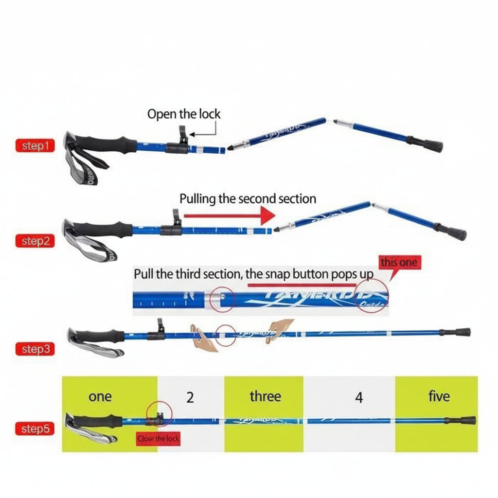 Adjustable Foldable Hiking Poles - Lightweight Trekking Gear for Outdoor Adventures