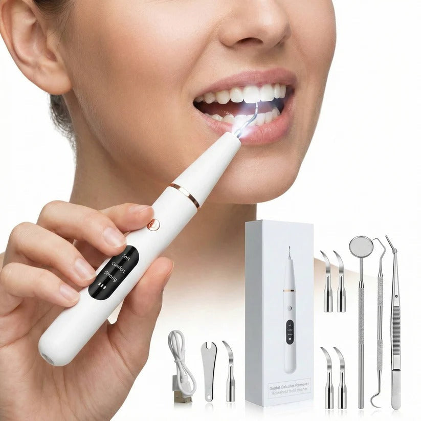 USB Rechargeable Dental Cleaning Kit with LED Light - Portable Oral Hygiene Tool for Teeth Whitening & Plaque Removal