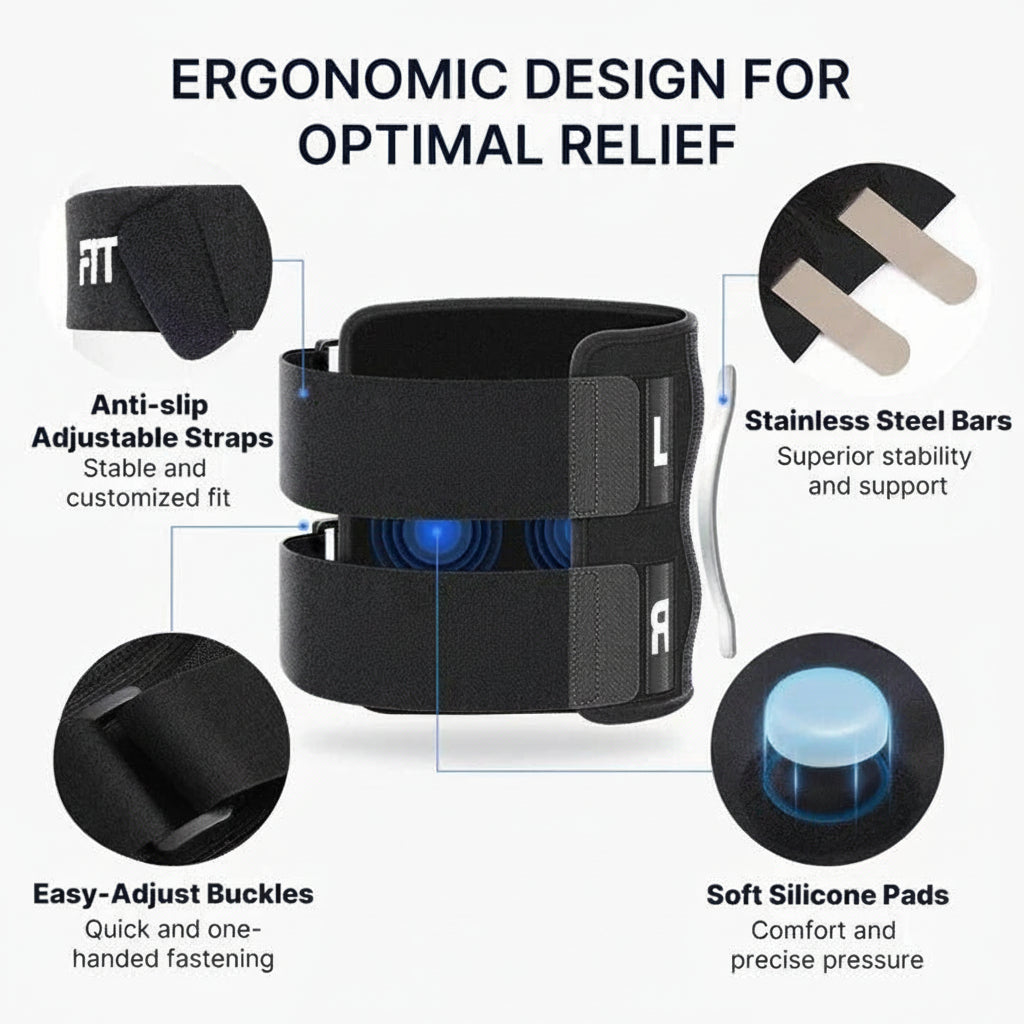 Adjustable Knee Support Brace with Dual Pads & Buckle Straps for Optimal Comfort and Stability