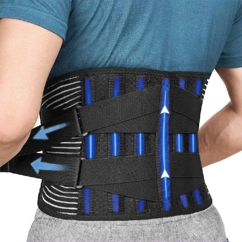 Adjustable Lumbar Support Belt with Dual Metal Spring Stabilizers for Maximum Back Support and Comfort