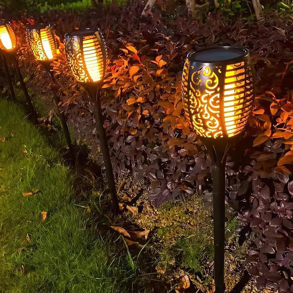 Solar Flame Torch Lights - Set of 2 Outdoor Decorative Lanterns for Garden, Patio, and Backyard Ambiance