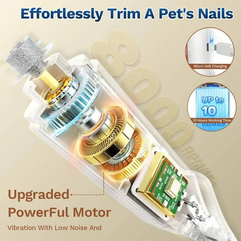 Quiet Rechargeable Dog & Cat Nail Grinder - Low Noise Pet Nail Trimmer for Safe & Easy Grooming
