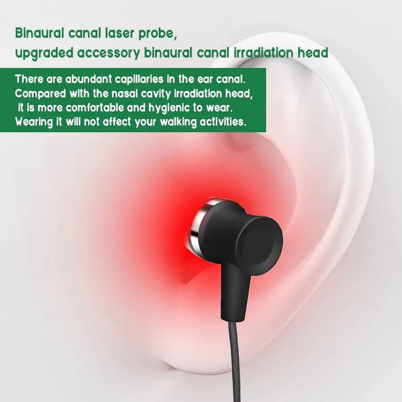 Rechargeable 650nm Red Light Therapy Device with Dual Ear & Nasal Probes for Pain Relief and Wellness