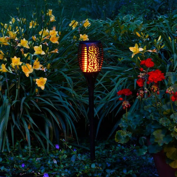 Solar Flame Torch Lights - Set of 2 Outdoor Decorative Lanterns for Garden, Patio, and Backyard Ambiance