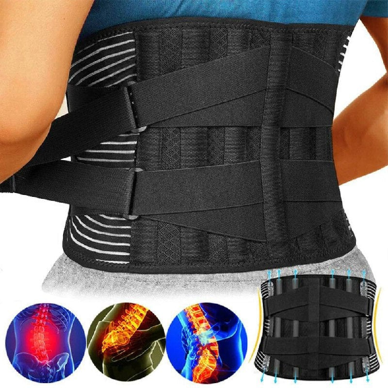 Adjustable Lumbar Support Belt with Dual Metal Spring Stabilizers for Maximum Back Support and Comfort