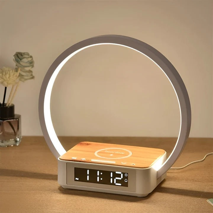 3-in-1 Bedside Table Lamp with Wireless Charging, Digital Alarm Clock & USB Port - Modern Nightstand Light
